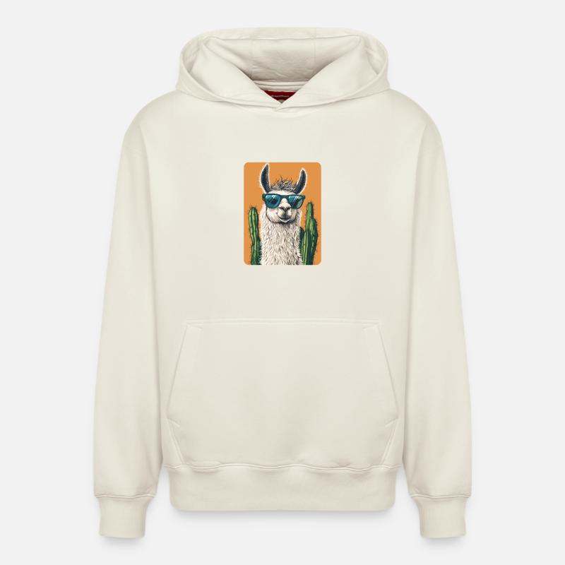 lama - Sweat à capuche unisexe décontracté en coton biologique – de SPREAD - blanc cassé