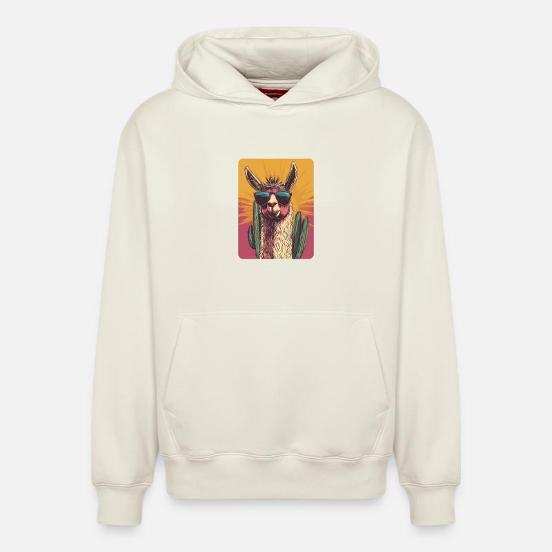 lama - Sweat à capuche unisexe décontracté en coton biologique – de SPREAD - blanc cassé