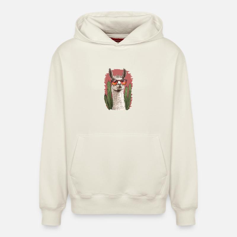 lama - Sweat à capuche unisexe décontracté en coton biologique – de SPREAD - blanc cassé