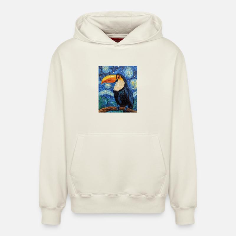 Toucan Oiseau Style Van Gogh - Sweat à capuche unisexe décontracté en coton biologique – de SPREAD - blanc cassé