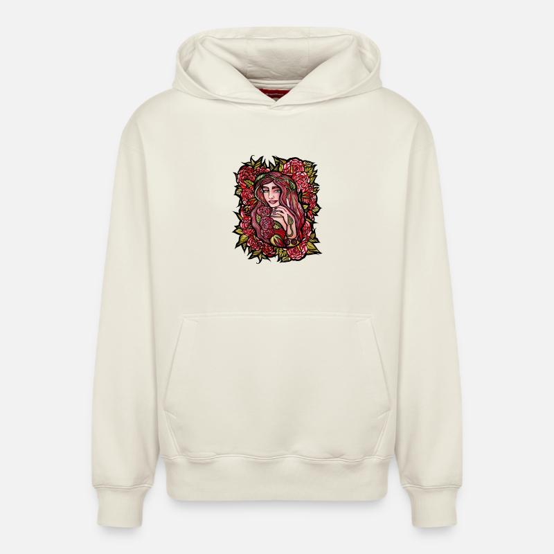 Fleur de rose Enchantresse - Sweat à capuche unisexe décontracté en coton biologique – de SPREAD - blanc cassé