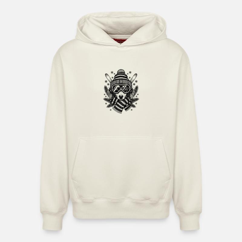 Ski teckel chien ski - Sweat à capuche unisexe décontracté en coton biologique – de SPREAD - blanc cassé
