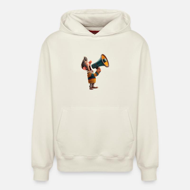 Haut-parleur mégaphone de dessin animé - Sweat à capuche unisexe décontracté en coton biologique – de SPREAD - blanc cassé