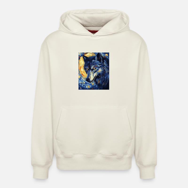 Wolf Van Gogh Style - Sweat à capuche unisexe décontracté en coton biologique – de SPREAD - blanc cassé