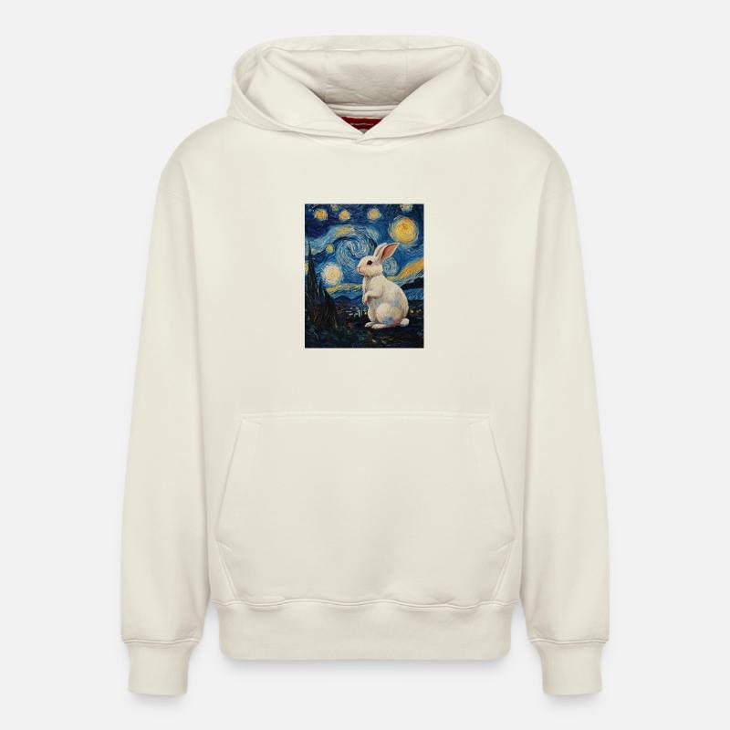 Lapin style Van Gogh Nuit étoilée - Sweat à capuche unisexe décontracté en coton biologique – de SPREAD - blanc cassé