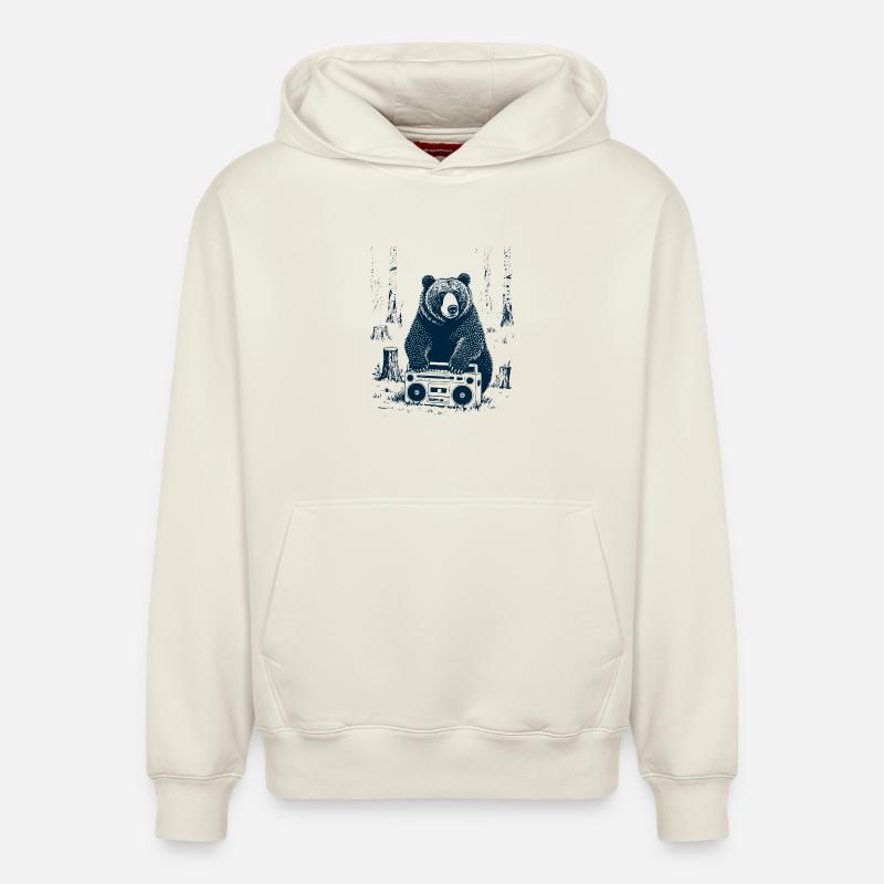 Boombox Ours - Sweat à capuche unisexe décontracté en coton biologique – de SPREAD - blanc cassé