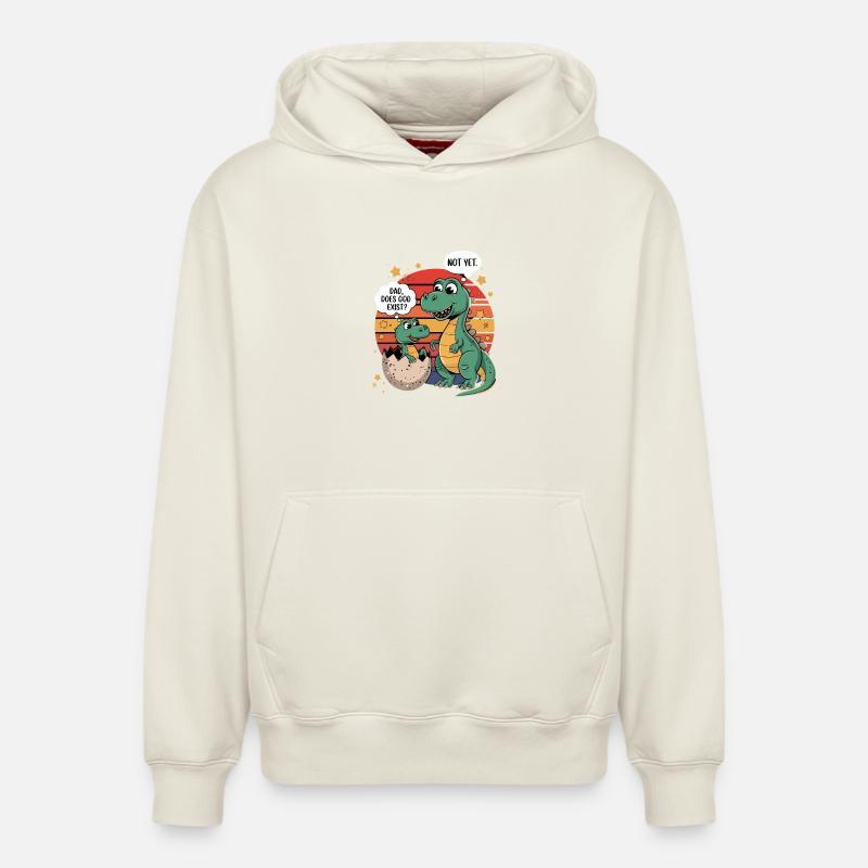 Dino Question Dieu-Existence - Sweat à capuche unisexe décontracté en coton biologique – de SPREAD - blanc cassé