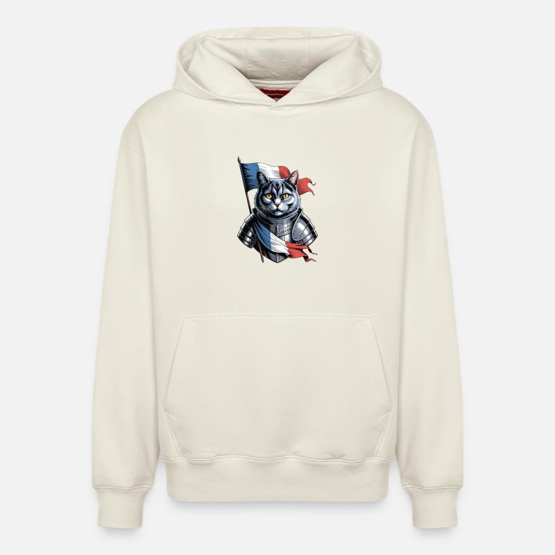 France Cat Chevalier - Sweat à capuche unisexe décontracté en coton biologique – de SPREAD - blanc cassé