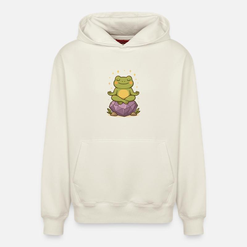 Grenouille méditative – Spirituelle et consciente - Sweat à capuche unisexe décontracté en coton biologique – de SPREAD - blanc cassé