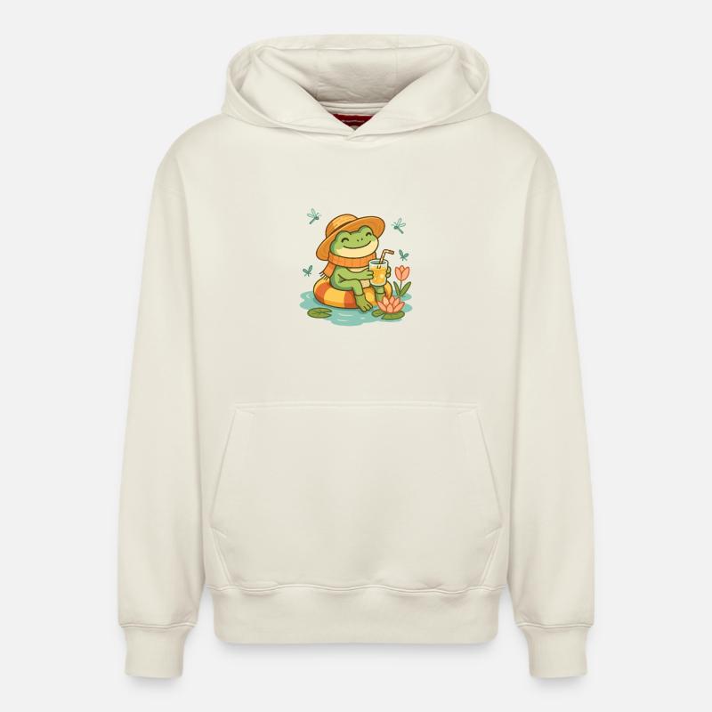 Grenouille d’été – Grenouille douillette avec limonade - Sweat à capuche unisexe décontracté en coton biologique – de SPREAD - blanc cassé