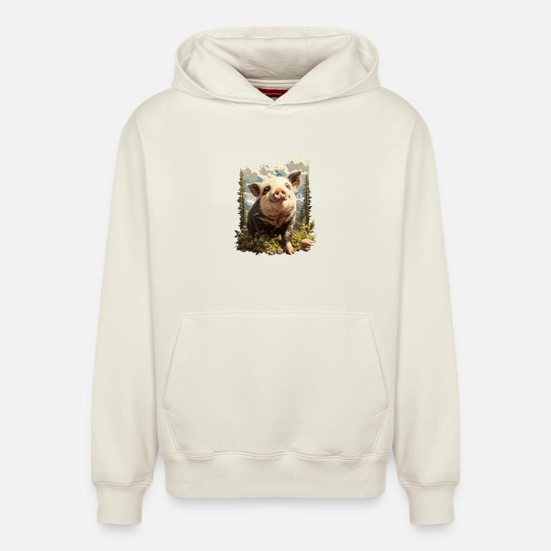 Cochon Cochon - Sweat à capuche unisexe décontracté en coton biologique – de SPREAD - blanc cassé