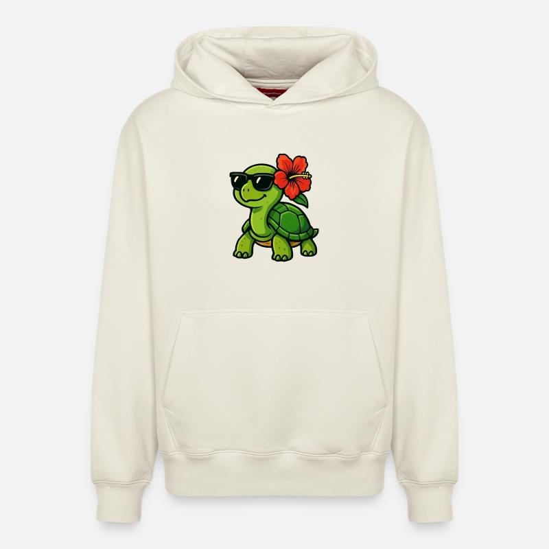 Tortue solaire avec hibiscus - Sweat à capuche unisexe décontracté en coton biologique – de SPREAD - blanc cassé