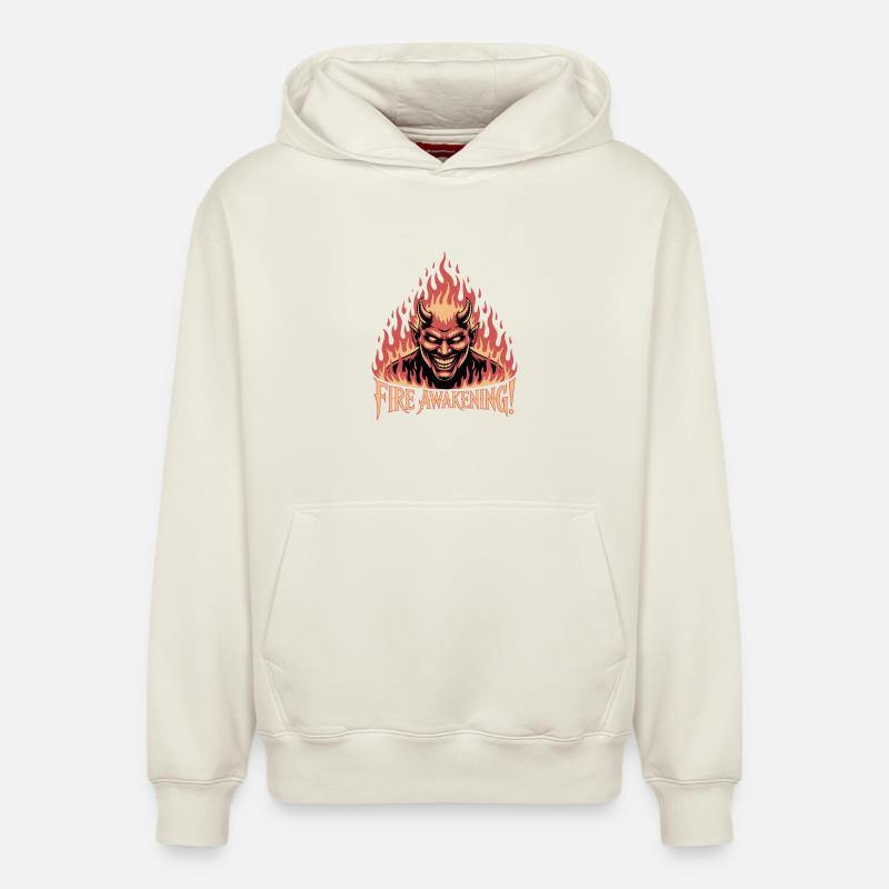 Feuererweckender Dämonenausbruch - Relaxed Unisex Organic Hoodie – von SPREAD - Naturweiß