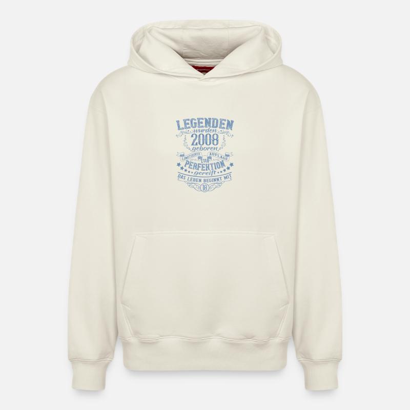 Légendes nées en 2008 Emblème - Sweat à capuche unisexe décontracté en coton biologique – de SPREAD - blanc cassé