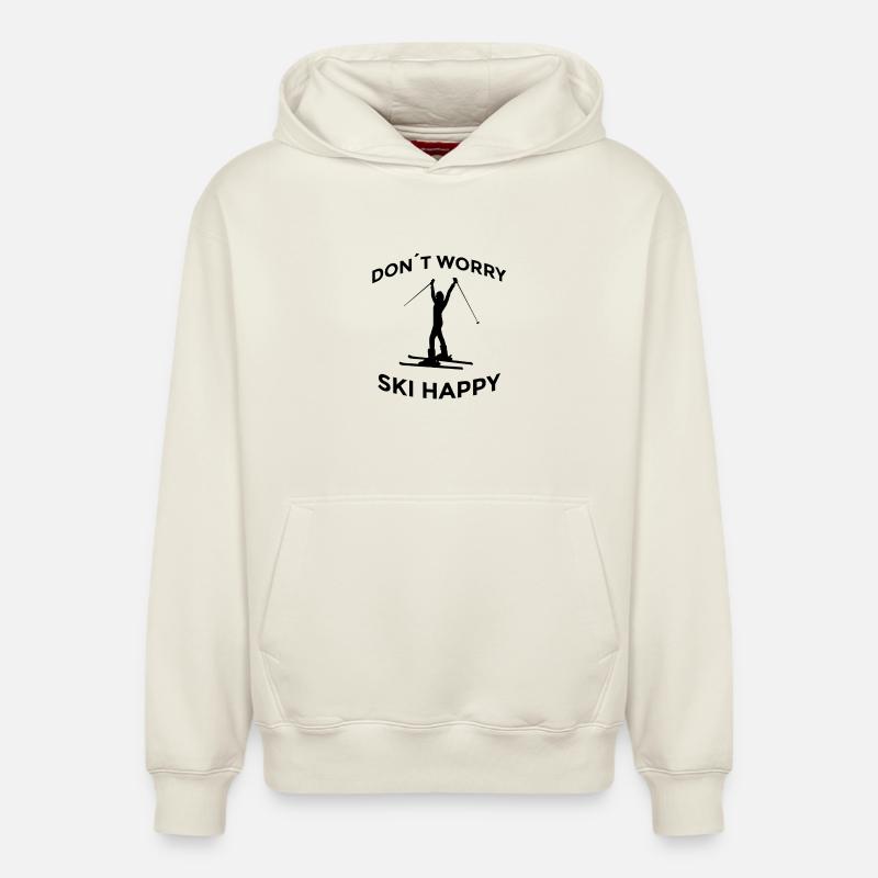 Don’t Worry Ski Happy Skispruch - Relaxed Unisex Organic Hoodie – von SPREAD - Naturweiß
