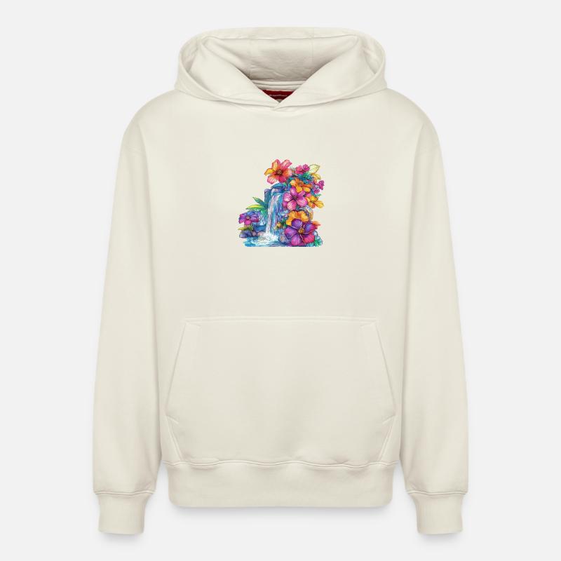 Cascade de fleurs à la cascade - Sweat à capuche unisexe décontracté en coton biologique – de SPREAD - blanc cassé