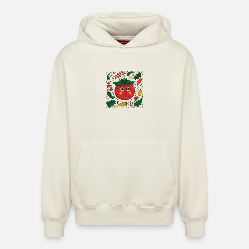 Fröhliche Tomate im Gartendesign - Relaxed Unisex Organic Hoodie – von SPREAD - Naturweiß