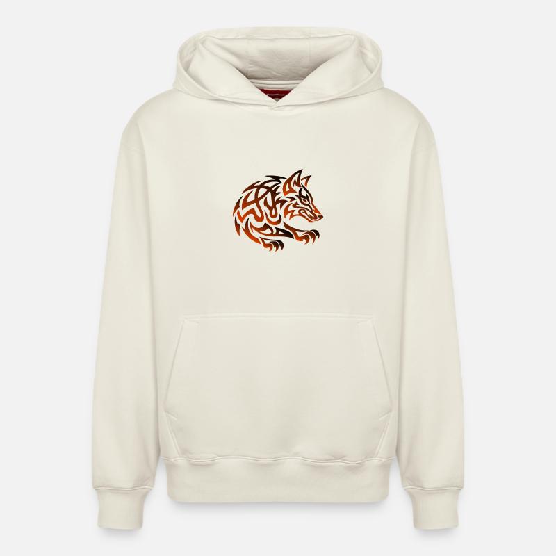 Tribal Wolf Ember - Sweat à capuche unisexe décontracté en coton biologique – de SPREAD - blanc cassé