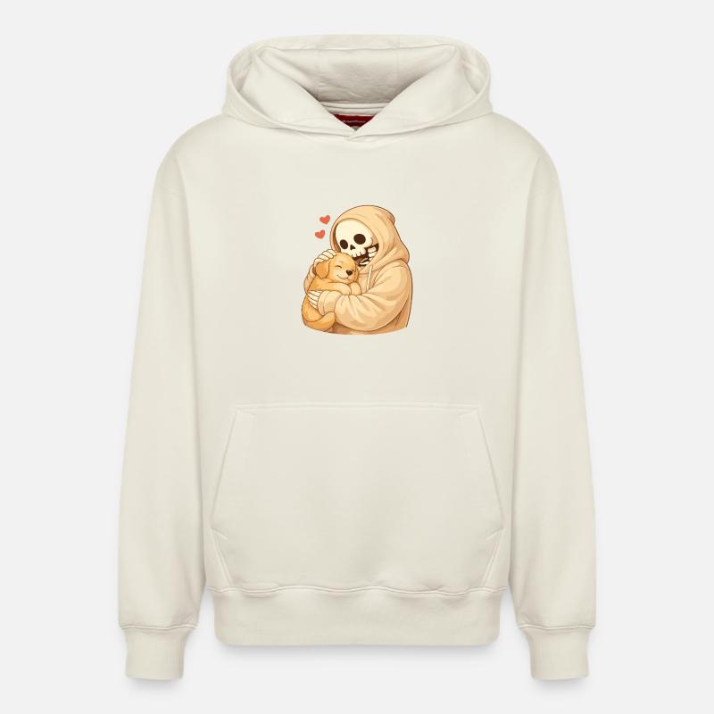 Squelette douillet avec chiot – sécurité - Sweat à capuche unisexe décontracté en coton biologique – de SPREAD - blanc cassé
