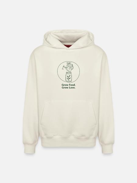 Ekologisk trädgårdsodling, hållbart jordbruk - Hoodie unisex med avslappnad passform i ekologisk bomull – från SPREAD - naturvit
