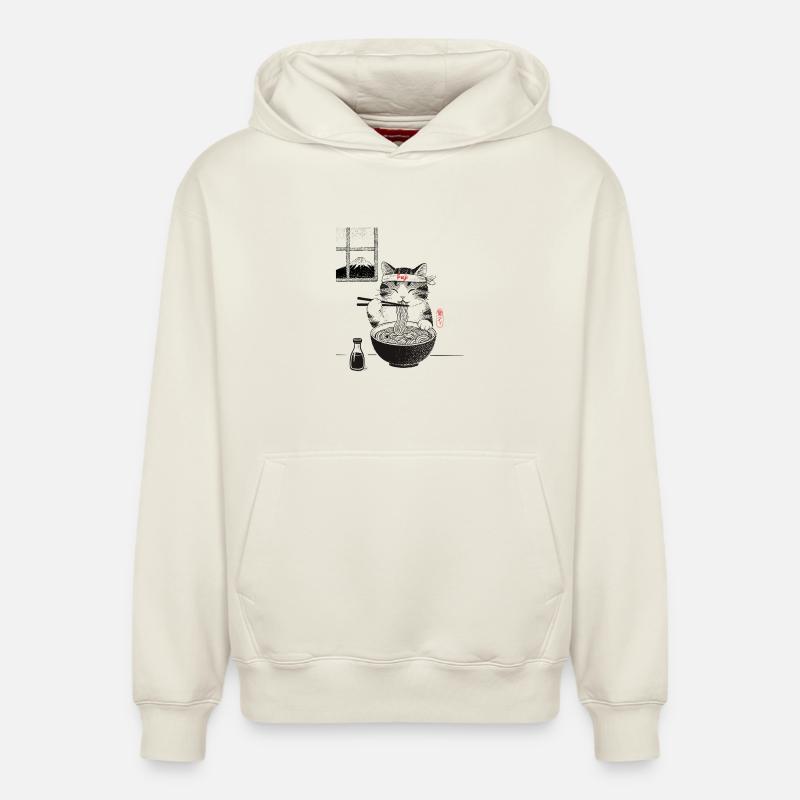Fuji Ramen Cat - Sweat à capuche unisexe décontracté en coton biologique – de SPREAD - blanc cassé