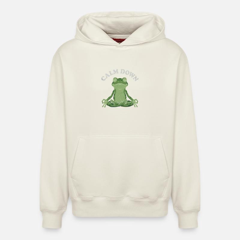 Pose de méditation du Petit Crapaud - Sweat à capuche unisexe décontracté en coton biologique – de SPREAD - blanc cassé