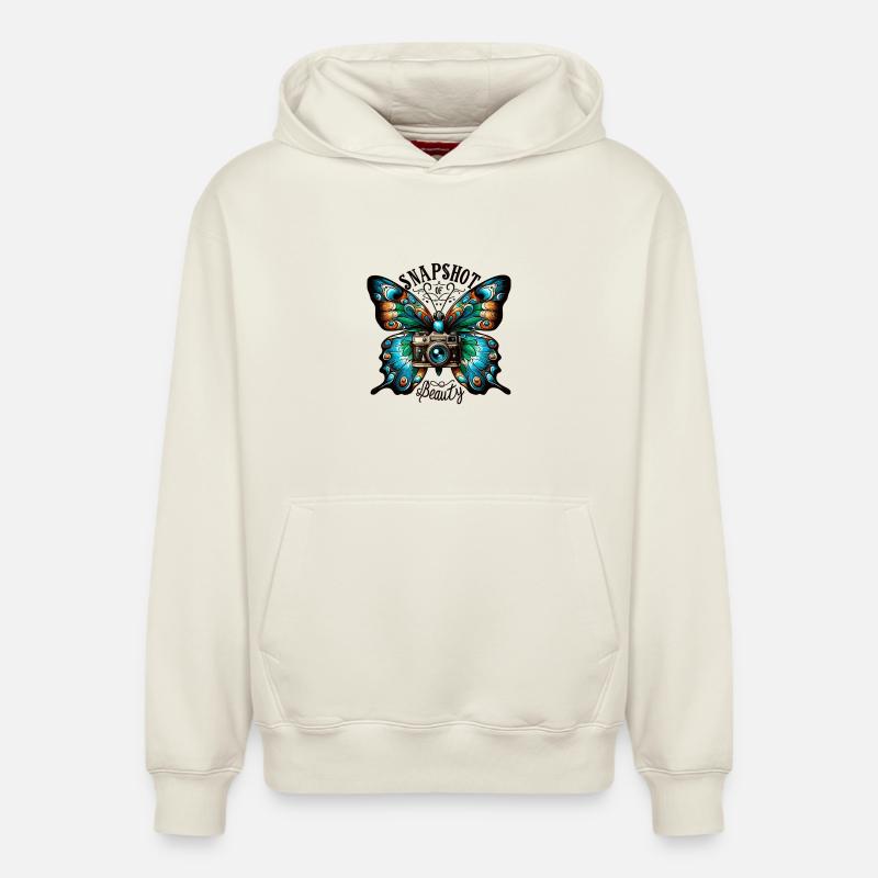 Beauté de la caméra papillon - Sweat à capuche unisexe décontracté en coton biologique – de SPREAD - blanc cassé