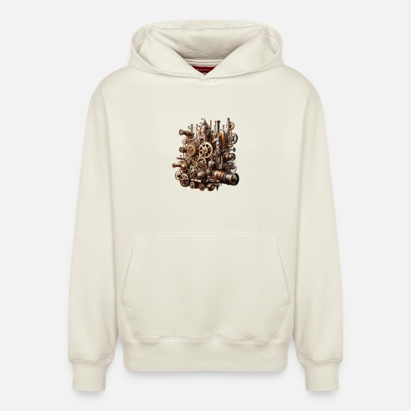 Steampunk Gearwerk Koloss - Relaxed Unisex Organic Hoodie – von SPREAD - Naturweiß