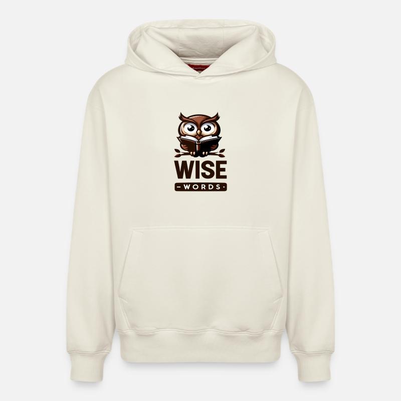 Weise Eule mit Buch – Wörter - Relaxed Unisex Organic Hoodie – von SPREAD - Naturweiß