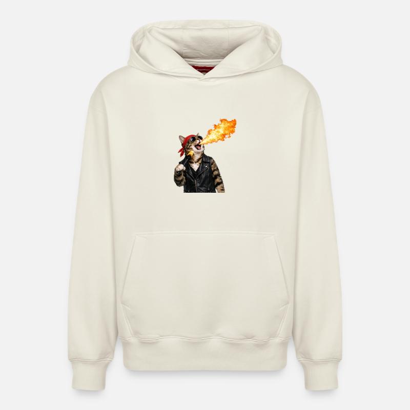 Fire Cat Biker Look - Sweat à capuche unisexe décontracté en coton biologique – de SPREAD - blanc cassé