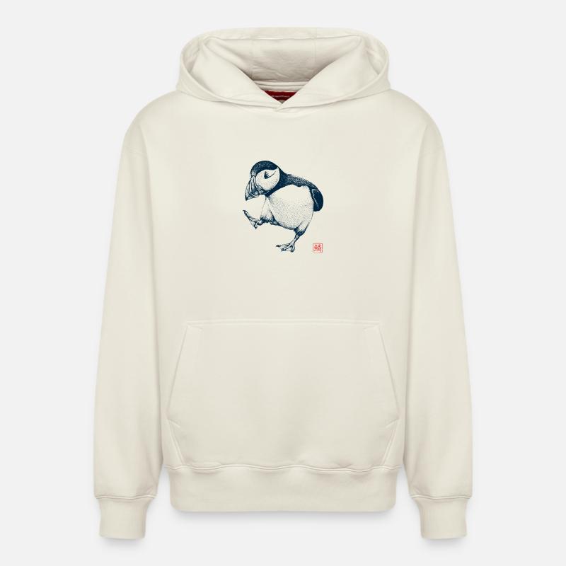 Macareux avec tampon de kanji - Sweat à capuche unisexe décontracté en coton biologique – de SPREAD - blanc cassé