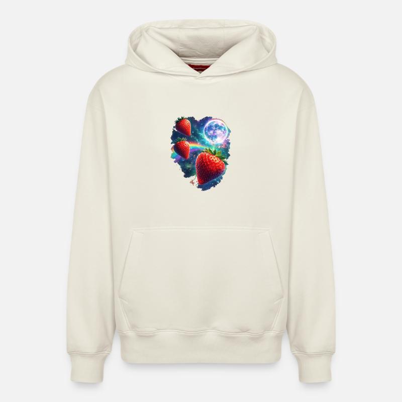 Kosmische Erdbeeren im Sternenlicht - Relaxed Unisex Organic Hoodie – von SPREAD - Naturweiß