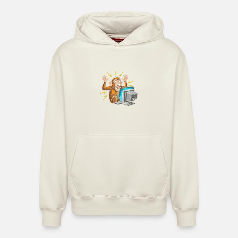 Monkey Computer Outbreak - Relaxed Unisex Organic Hoodie – by SPREAD - off white