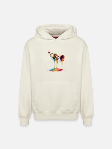 Trumpet with dripping paint - Relaxed Unisex Organic Hoodie – by SPREAD - off white