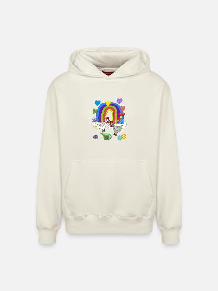Children's Fantasy Rainbow Flowers Chickens - Relaxed Unisex Organic Hoodie – by SPREAD - off white