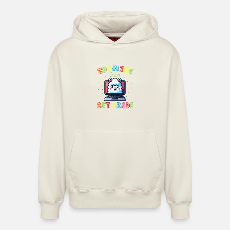 Lama Arc-en-Ciel sur Écran - Sweat à capuche unisexe décontracté en coton biologique – de SPREAD - blanc cassé