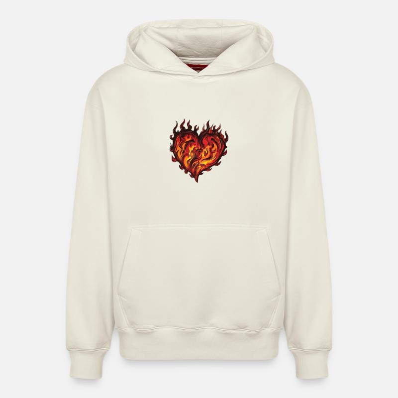 Flamme du Cœur - Sweat à capuche unisexe décontracté en coton biologique – de SPREAD - blanc cassé