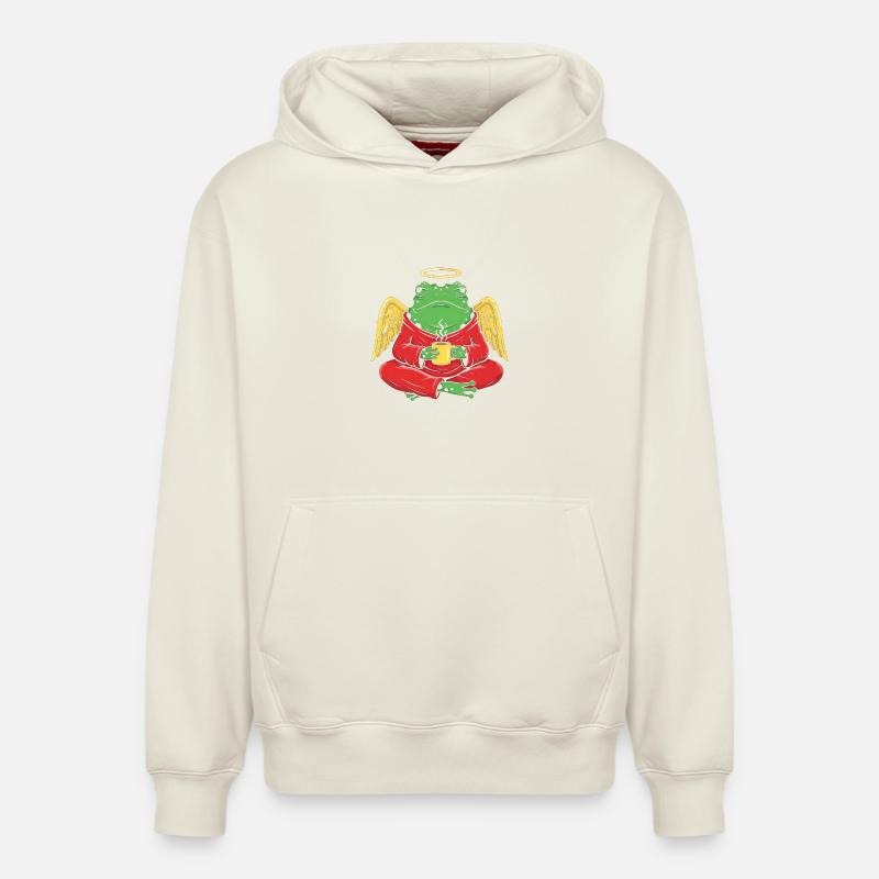 Grenouille ange avec tasse à café - Sweat à capuche unisexe décontracté en coton biologique – de SPREAD - blanc cassé