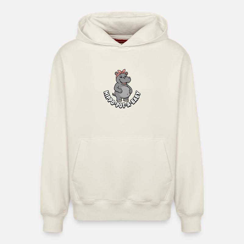 Schwangere Mutter Nilpferd-Topf-ein-Baby Nilpferd - Relaxed Unisex Organic Hoodie – von SPREAD - Naturweiß