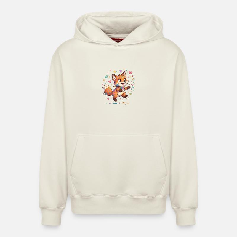 Adorable renard arc-en-ciel - Sweat à capuche unisexe décontracté en coton biologique – de SPREAD - blanc cassé