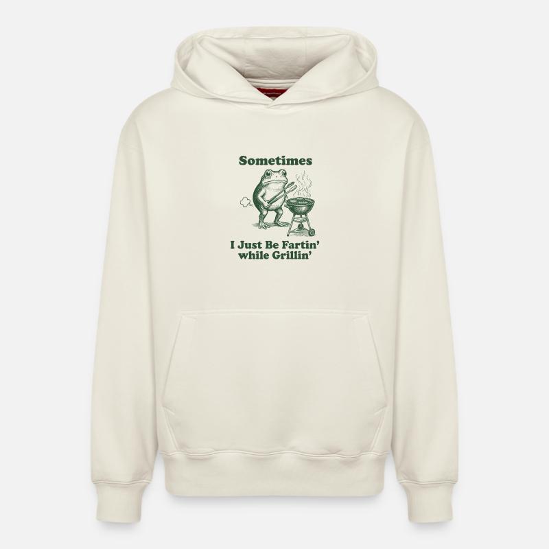 Frosch Grill : Plaisir à péter - Sweat à capuche unisexe décontracté en coton biologique – de SPREAD - blanc cassé