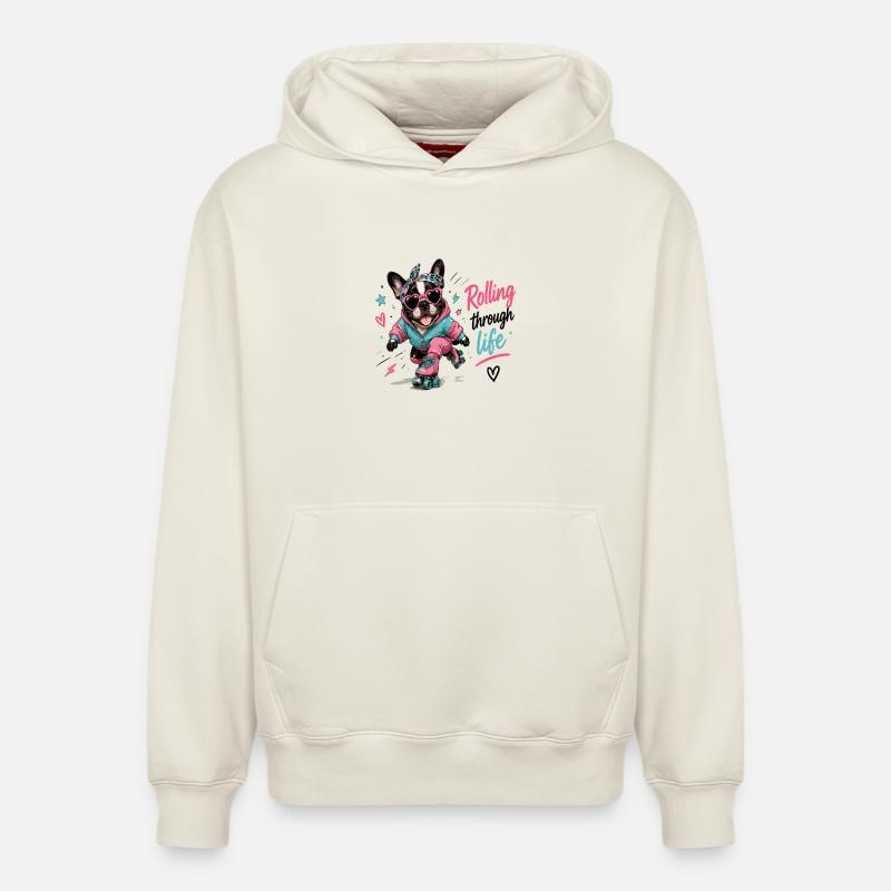 Rolling Dog – Joie de vivre - Sweat à capuche unisexe décontracté en coton biologique – de SPREAD - blanc cassé