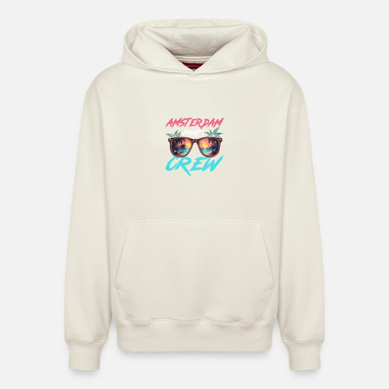 Amsterdam Party Crew - Sweat à capuche unisexe décontracté en coton biologique – de SPREAD - blanc cassé