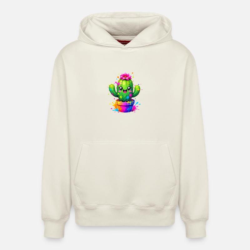 Cactus Joyeuses Fleurs Éclaboussurées - Sweat à capuche unisexe décontracté en coton biologique – de SPREAD - blanc cassé