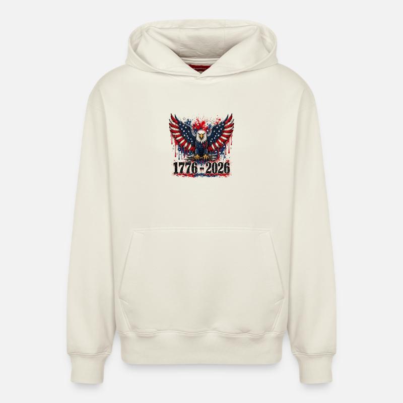 Eagle Patriot 1776–2026 - Sweat à capuche unisexe décontracté en coton biologique – de SPREAD - blanc cassé
