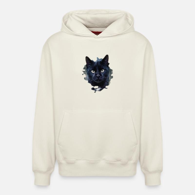 black cat chat noir - Sweat à capuche unisexe décontracté en coton biologique – de SPREAD - blanc cassé