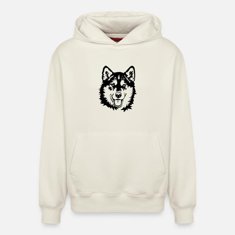 Alaskan Malamute tête - Sweat à capuche unisexe décontracté en coton biologique – de SPREAD - blanc cassé