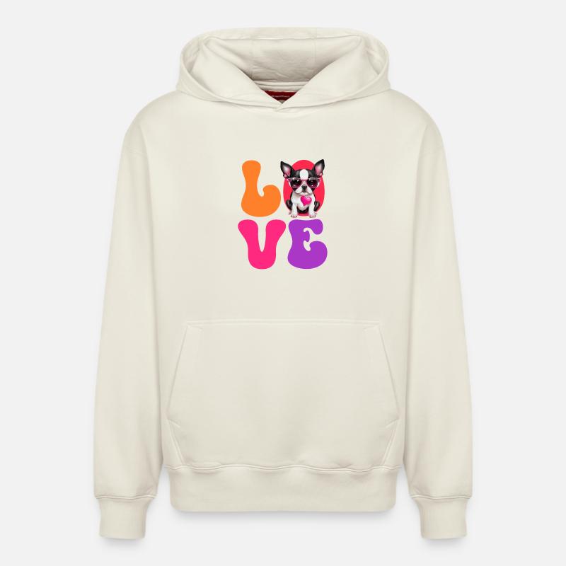 Chien Boston Terrier - Sweat à capuche unisexe décontracté en coton biologique – de SPREAD - blanc cassé