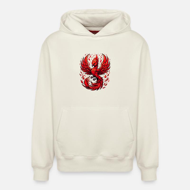 Phénix rouge - Sweat à capuche unisexe décontracté en coton biologique – de SPREAD - blanc cassé