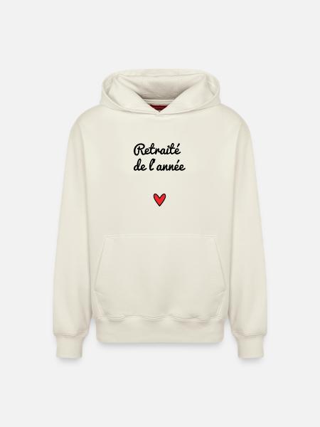 RETIREMENT. RETIREMENT. RETIRED. RETIREMENT. HEART - Relaxed Unisex Organic Hoodie – by SPREAD - off white